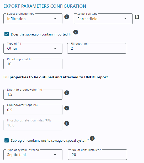 Export parameters configuration UI