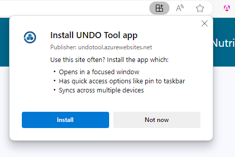 Install as PWA dialog